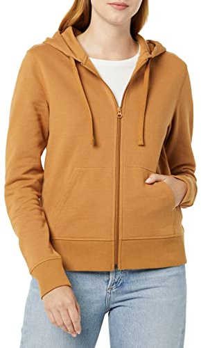 Amazon Essentials Women's Fleecehoodie i fransk frotté med full dragkedja (Finns i plusstorlek), Mörkt kamelbrun, S