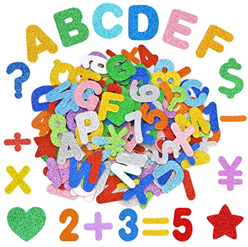 HOWAF 138 Moosgummi Buchstaben Selbstklebend Glitzer Buchstaben Aufkleber Moosgummi Zahlen Selbstklebend Schulanfang Schaumstoff Schuleinführung Aufkleber Sticker Einschulung Deko für Junge Mädchen
