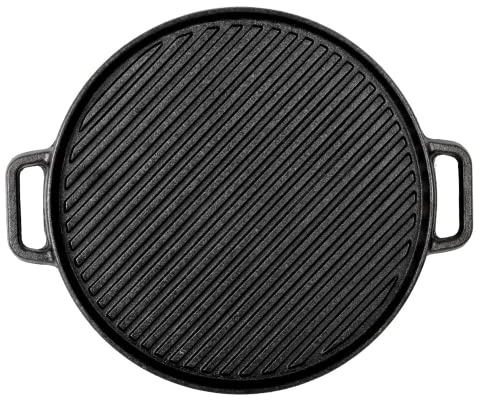 Sartén de hierro fundido de doble cara para barbacoa, 30 cm