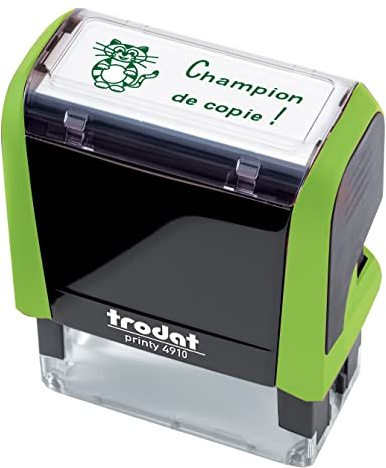 Tampon encreur enseignant Champion de copie Trodat Printy 4910 encrage automatique rechargeable - Encre de couleur verte - Format de l’impression 26 x 9 mm - Idéal pour marquer les copies des élèves
