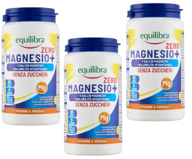 Equilibra Magnesio Zero Zuccheri in Polvere, Maxi Formato 3x200g, Agrumato | 3 Sali organici di Magnesio Bisglicinato, Pidolato, Carbonato, per Affaticamento e Funzione Muscolare, adatto ai vegani