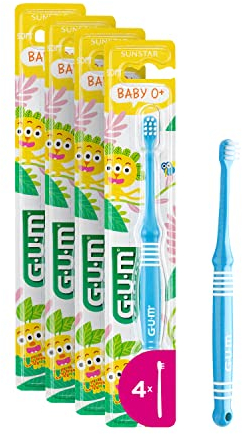 GUM Baby-Zahnbürste, extra kleiner Kopf für den Mund des Babys, weiche Borsten, längerer Griff, für Kinder von 0–2 Jahren, 4 x 1 Stück