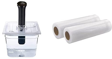 Sous Vide Tools 11.6 Litre Polycarbonate Container - Custom Cut Lid to Suit the Anova Nano Sous Vide Cooker - Clear Cooking Vessel - BPA Free, Non-Stick, and Dishwasher Safe & Sealer Rolls