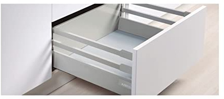 Cajón de cocina AZERODESIGN altura 199mm guías de freno de extracción total, rieles de hasta 50 kg de peso, color en gris laterales regulables, kit de varillas cuadradas (500mm)