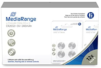 MediaRange Pile a bottone al litio, CR2032, 3 V, confezione da 4