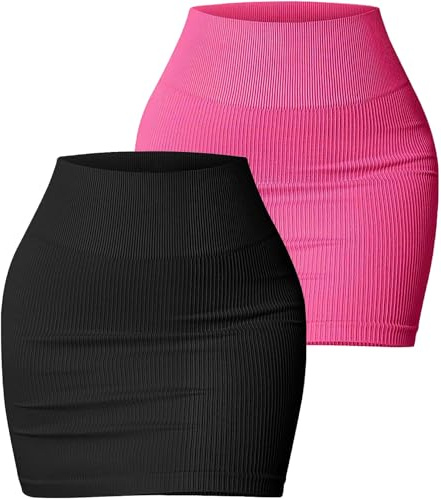FEOYA Jupe Courte en Tricot Hiver Mini Jupe Crayon Sexy Taille Haute Extensible 2PCS