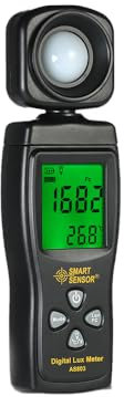 Digitales Luxmeter Messgerät, AS803 Tragbares Lichtmessgerät Drehbarer Beleuchtungsstärke Temperaturdetektor mit LCD-Hintergrundbeleuchtung, Messbereich 0~200000 Lux