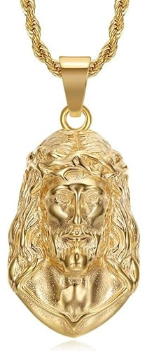 BOBIJOO Jewelry - Pendentif en Acier Inoxydable doréà l'or Fin Tête de Jésus Christ 40mm Chaîne 55cm