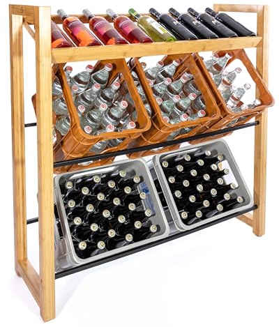GRACESPACE Getränkekistenregal mit Ablage | Mit integriertem Weinregal für Wein, Bier & Wasser | Holzregal für bis zu 6 Kisten & bis zu 9 Flaschen