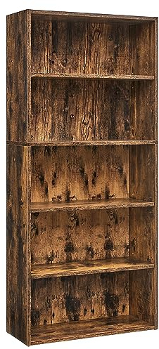 VASAGLE CUSTOS Collezione - Libreria Scaffale a 5 Ripiani, Portaoggetti, Organizzatore con Scomparti, Ripiani Aperti Regolabili, per Soggiorno, Ufficio, Camera da Letto, Marrone Vintage LBC165X01