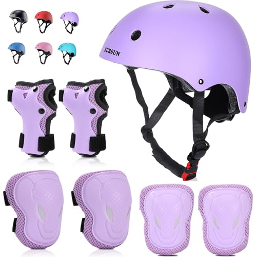 BURSUN Kinder Fahrradhelm Kinderhelm 7 in 1 Profi Knieschoner Kinder Set, Verstellbar Skaterhelm Knieschoner für Fahrrad Skateboard Roller Skaten Scooter 2-16 Jahre Alt Junge Mädchen