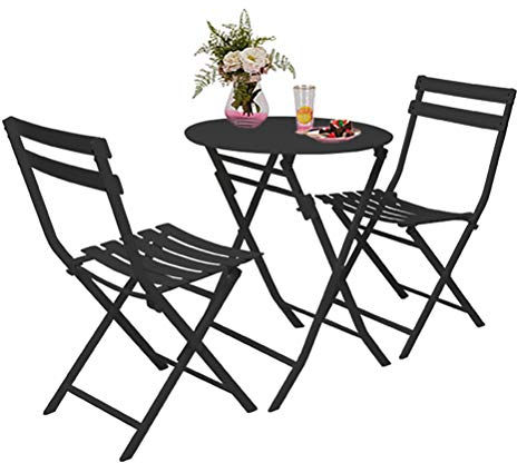 Garten-Terrassen-Sets, faltbar, 3-teilig, Bistro-Set, modisch, aus Metall, wasserdicht, Balkontisch und Stühle, Schwarz