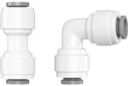 Ctyjia 2 Pcs Water Inlet Pipe Connector, 1/4 Pushfit Straight Connector, 1/4 Elbow Connector, for RO Reverse Osmosis Systems
