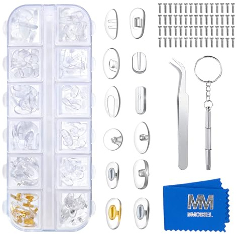 MMOBIEL Brillen Nasenpads [60 Paar] – Silikon Ersatzpads mit Reparatur Werkzeug Set (Schrauben, Schraubendreher, Pinzette, Reinigungstuch) – Universelles Reparatur-Set für Brillen & Sonnenbrillen