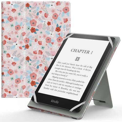 MoKo Universal Hülle für 6 6,8 7 Zoll Schutzhülle mit Handschlaufe & Verstellbarem Ständer für Kobo Clara 2E/Fire Tablet/Kindle/Kobo/Voyaga/Lenovo/Sony Kindle eBooks E-Reader Tablet, Frühlingsrosa