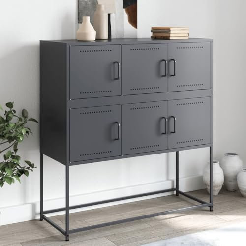 Somanki Sideboard Anthrazit 100,5x39x107 cm Kaltgewalzter Stahl, Kommode Schlafzimmer, Kommoden & Sideboards, Wohnzimmerschrank, Flur Kommode, Zimmer Möbel - 846598