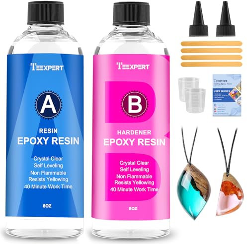 Teexpert Epoxidharz mit Härter, 16OZ/474ml Hochglanz Epoxidharz Set, Blasenfreies Beschichtungs- und Gießharz für DIY-Kunst, Schmuck, Untersetzer, Weihnachtsdekorationen, Tischplatten, Formen, Holz