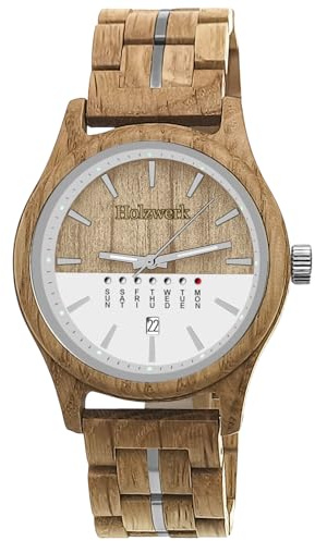 Holzwerk Germany Handgefertigte Herren-Uhr Öko Natur Holz-Uhr Holz Armband-Uhr Braun Blau Buche Gold Schwarz Silber Zebra Bunt Muster Analog Quarz-Uhr Datum und Wochentag Anzeige