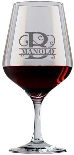 Copa de Vino Personalizada con inicial de Splitletter y Nombre, Grabado Láser, Regalo para Bodas, Parejas y San Valentín. (Legend)