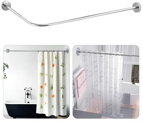 CROWNSHOP Shower Curtain Pole, L Shape (60-80 x 100-160 cm) Curved Shower Curtain Rods, Bathtub Rail Extendable Stainless Steel Shower Corner Curtain Rail for Bathroom Fitting Room