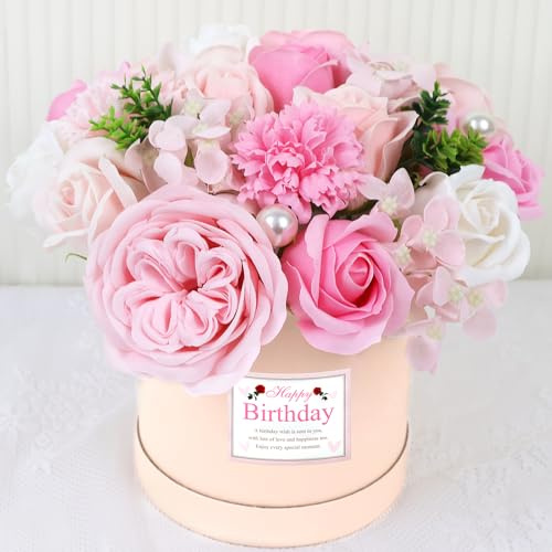 LARDUX Soap Flower Bouquet, Flower Bouquet，Pink Roses, Artificial Flowers,Gifts for Friends, mom，happy birthday Gifts (Happy Birthday)