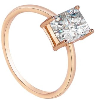 Homxi Ringe 375 Rosegold Damen,Rechteck mit Moissanit Verlobung Ring Rosegold Frauen Gr. 49 (15.6)