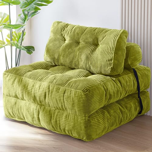 MAXYOYO Sofá cama plegable sofá cama convertible con cojines, colchón con respaldo, silla-cama portátil-Sofá de suelo cómodo para salón dormitorio, Verde