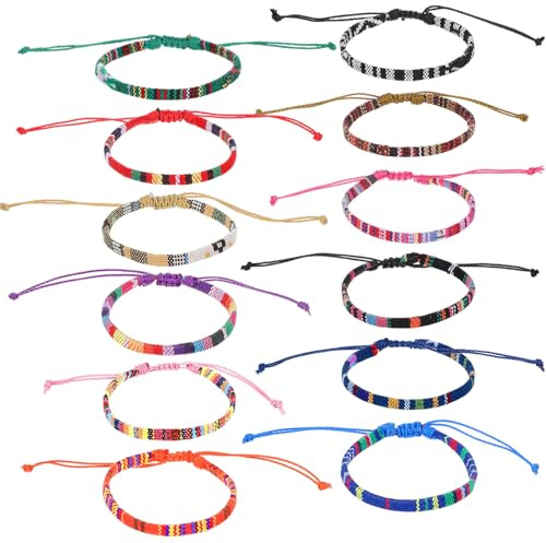 Larrel 12Pcs Woven Bracelet, Handmade Surfer Bracelets Adjustable Braided String Friendship Bracelet Boho Bracelets Anklets for Men Women (Multicolor)