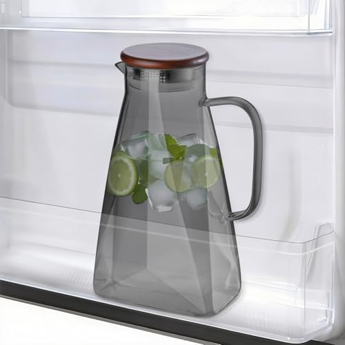 TELANKS 1,8L Wasserkaraffe für Kühlschranktür, Glaskaraffe mit Deckel