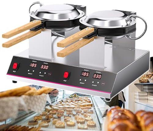 Commercial Bubble Waffle Maker - 1400W Fast Baking, Digital Temperature Control 50-250°C, Wood Handle, Ideal for Street Food Vendors and Bakeries