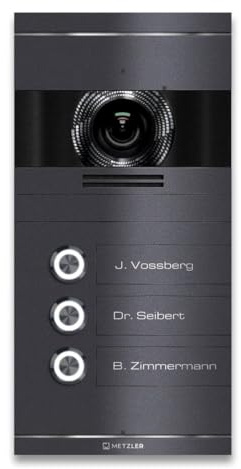 Metzler Video Türsprechanlage 3 Familienhaus | Türklingel mit Kamera FullHD | Opt. 7 Monitor | Smartphone App | Mit Anschluss für Türöffner | Anschluss: 2-Draht IP | Eisenglimmer | VDM10 2.0 Colson