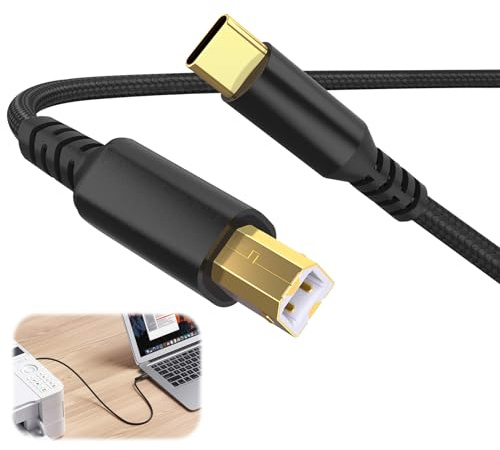 teasteam USB B auf C Druckerkabel, 3M, langlebiges Typ B 2.0 geflochtenes Nylon-Datenkabel, Scannerkabel, USB-Typ-C-Hochgeschwindigkeitskabel für Drucker, Scanner, Faxgerät, All-in-One-Maschine