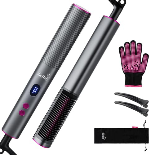 Bellelf Cepillo de Alisado,Protección Contra Quemaduras Plancha con Pantalla LED,Calentamiento Rápido de 30s,Peine de alisad Planchas Profesional para Alisar, 9 Niveles de Calor 125°C-215°C,Gris
