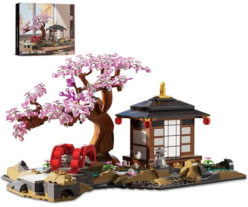 Loyratche Japanese Garden Building Set, Cherry Blossom Bonsai Tree House Building Block for Adults Japanese Tranquil Garden for Home and Office Decoration Set (916 PCS)