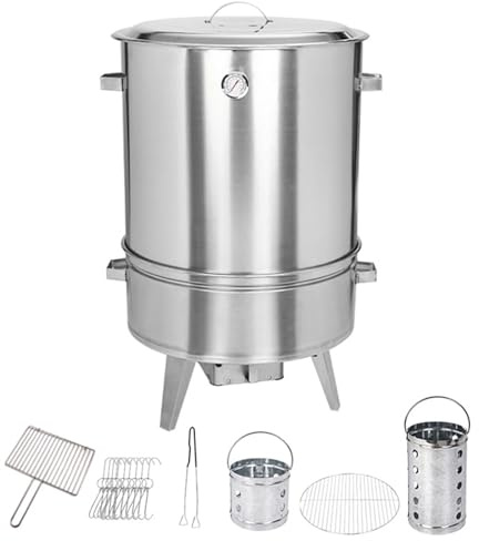 WPWSDWMX Parrillas y Ahumadores Grandes, Parrilla de Carbón Tipo Barril, Parrilla Colgante de Acero Inoxidable con Termómetro, Diseño Dividido para Camping