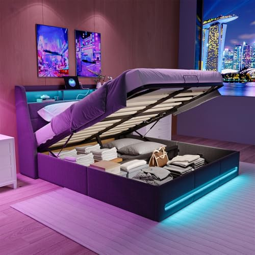 BestAlice Polsterbett 140x200 mit Stauraum,Doppelbett Bett mit LED und USB