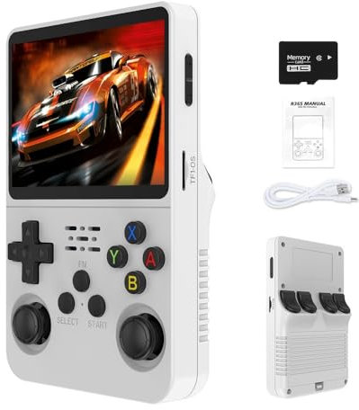 R36S - Console di gioco portatile retrò, mini console per videogiochi HD 21000+, schermo IPS da 3,5 pollici, console portatile per videogiochi arcade, regalo per adulti (bianco)