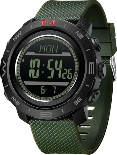 findtime Digitale Herren-Armbanduhr, Schrittzähler, Sport, Militär, Laufen, Kompass, Höhenmesser, Barometer, ABC, Armbanduhr, taktische Outdoor-Uhren, leuchtender Alarm, Stoppuhr, Countdown, grün