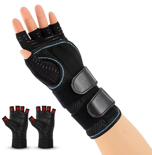 1 Handgelenkstütze mit 3 Schiene & 1 Paar Arthrose Handschuhe (Links, M)