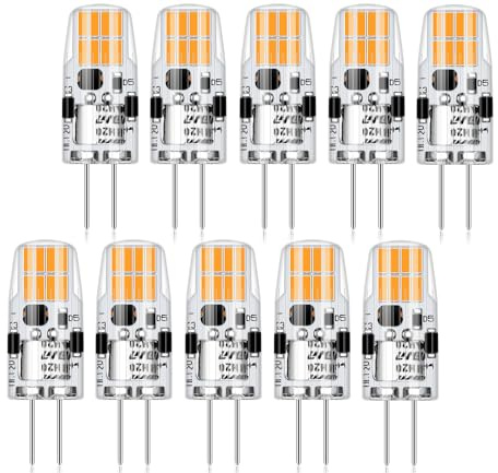 AGOTD G4 LED 12V, 2W G4 LED 2700K warmweiss Leuchtmittel Ersetzt für 20W Halogenlampen, 200LM 12V AC/DC LED Birnen, Nicht Dimmbar Stiftsockellampe Glühbirnen, 10er Pack