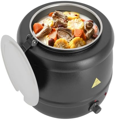 Soppgryta, elektrisk soppvärmare 10 L, varmhållningsbehållare för gastronomi med temperaturkontroll 35–80 °C, innerkruka i rostfritt stål för soppa och såser, svart