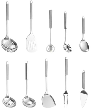 WakiHong 10 - Stück Set Küchenhelfer Set Edelstahl Küchen Set | Antihaft Hitzebeständiger Küchenhelfer Set,Home Essentials,Cooking Tools,Ideal für alle Küchenbedürfnisse