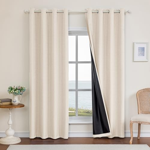 Ystyle Tende Oscuranti 100% Effetto Lino 2 Pezzi, 140x200cm, Tenda Oscurante da Interno con Occhielli, Tende per Interni Moderne per Camera da Letto e Soggiorno, Beige