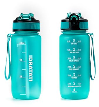 GIXZON Borraccia Motivazionale 600ML in Tritan Senza BPA con Frasi e Orari in Italiano, Cannuccia e Tappo di Sicurezza, Perfetta per Sport, Palestra, Yoga e Scuola