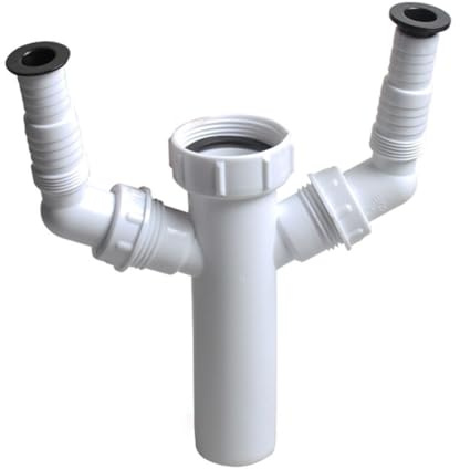 Piège à déchets en polypropylène pour machine à laver et lave-vaisselle - Siphon à double sortie - Siphon à double sortie - Blanc