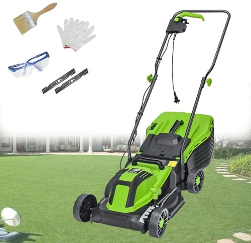 Elektrisk GräSklippare, Sladdansluten GräSklippare Med Uppsamlingskorg, 3 HöJdläGen, Handdriven GräSklippare Elektrisk VertikalskäRare FöR TräDgåRden 2100W/32CM-Cord25M
