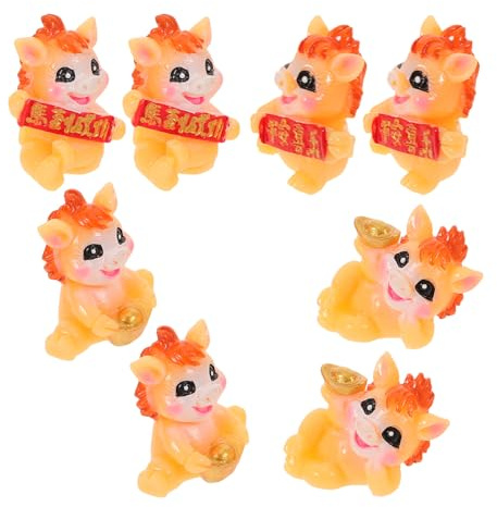 JOINPAYA Lot de 8 Miniatures en Résine de Chevaux du Zodiaque Chinois 2026 Décorations Amulette pour Nouvel an Chinois Figurines de Chevaux Dorés Compactes et Solide Présent Chance et