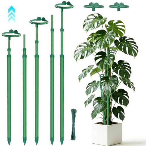 Tutores de plantas telescópicas de 5 piezas, altura ajustable de 44 cm a 107,5 cm, soportes sólidos de fibra de vidrio para Monstera, plantas en maceta, tomates, verduras, tutores para orquídeas con