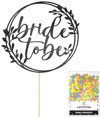 Cakeshop Bride To Be Glitter Cake Topper With Sprinkles - Black Custom Colour - Double-Sided Glitter Card Cake Decoration - Perfect For Hen Parties - Toppers for Cakes