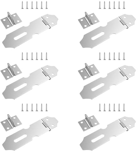 YFTRFR 6 Pcs Padlock Hasp, Rust Resistant Stainless Steel with Screws Locking Hardware Accessories for Pet Cage Gate, Cabinet Fittings, Windows, Storage Box, Doors, Closet Shed(Silver)